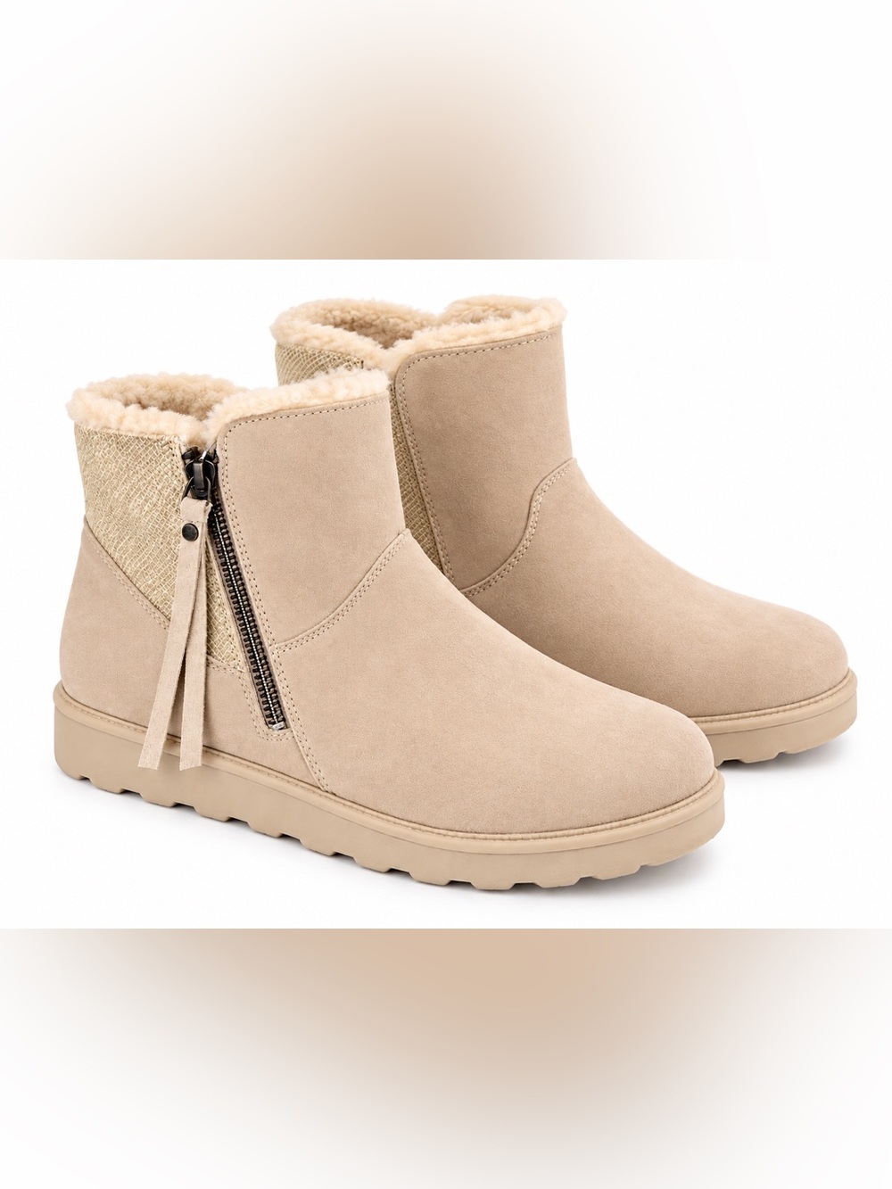 BearPaw women Tan Suede Faux-Fur Ankle Boots